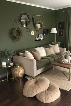 Experiment with this precise design and furniture in your own area using AI HomeDesign with just one simple click!Green, Living room, Dark, Earth, Brown, Gold, Tones, Monochromatic, Natural, Sage, Black, Palette, Charms, Walls, Couch#GreenLivingRoom #DarkGreenDecor #EarthTonePalette #GreenAndGold #MonochromaticGreen #SageGreenStyle #NaturalColorScheme #GreenAndBlack #InteriorDesign #AIHomeDesign Black And Green Lounge Room, Brown And Green Living Room Earth Tones, Sage Black Living Room, Neutral Wall Living Room, Living Room Green And Gold, Green Wall Brown Furniture, Green Palette Interior Design, Lounge Room Ideas Green