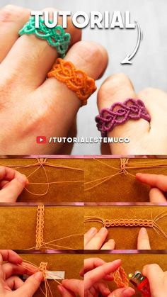 the instructions to crochet bracelets are shown in three different pictures, including one being