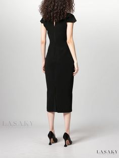 Lasaky - Asymmetrical Neckline Short Sleeve Bodycon Pencil Dress with Figure-Flattering Hipline - Elegant and Alluring Short Sleeve Bodycon Dress, Asymmetric Neckline, Sleeve Bodycon Dress, Skirt Skirt, Bodycon Midi, Midi Dress Bodycon, Pencil Dress, Types Of Skirts, Olivia Mark