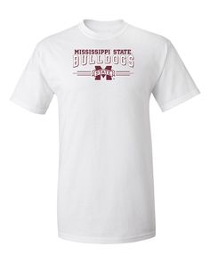 Mississippi State Bulldogs Tee Shirt - MSU Bulldogs 3-Stripe White Cotton T-shirt For Sports Fans, White College T-shirt With Three Stripes, White T-shirt With Three Stripes, College Cotton T-shirt With Three Stripes, Collegiate Three Stripes Short Sleeve T-shirt, White Collegiate T-shirt With Three Stripes, Collegiate Cotton Shirt For Fan Gear, Collegiate Cotton Pre-shrunk Shirt, White Cotton Shirt With Team Logo