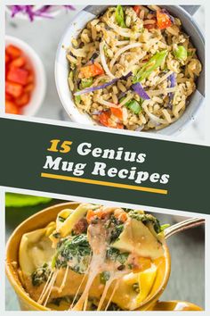 the top 15 genius mug recipes with text overlay that reads, 15 genius mug recipes