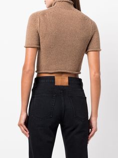 Beige Fine Knit Merino Wool Tops, Fitted Brown Cashmere Sweater, Fitted Brown Crew Neck Sweater, Fitted Casual Merino Wool Tops, Fitted Merino Wool Crew Neck Tops, Fitted Brown Cashmere Top, Casual Beige Merino Wool Tops, Brown Knit Turtleneck Top, Casual Wool Tops With Short Sleeves