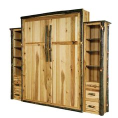 a large wooden cabinet with drawers and shelves