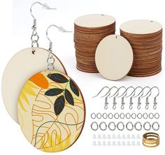 PRICES MAY VARY. Wood Earrings - Come with 60Pcs round wood earring, 65pcs sturdy ear hooks, 130pcs stainless steel jump rings (two size), 65pcs rubber backs and one finger ring. Double-sided Sublimation Earring Blanks - Each wood earrings blanks are laser cut and selected carefully, no burr. Smooth surface and lightweight, which can DIY beautiful sublimation earrings be a unique gift. No Smell Unfinished Wood Earrings - This pre-drilled wood earring blank a round design, smooth surface, easy su Sublimation Earrings, Laser Cut Wood Earrings, Wood Craft Projects, Wood Earring, Wooden Products, Earring Kit, Customizable Jewelry, Jewelry Making Kits, Wood Disc