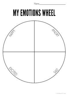 the emotions wheel is shown in black and white, with words that spell out what feelings are