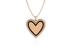 Embolden your love with this gorgeous heart-shaped pendant necklace outlined in black enamel. With elevated touches like 14k gold and diamonds, this necklace has all of the approachable elegance you need to show the world that you wear your heart on your sleeve—and around your neck. • Available in 14k white, yellow, or rose gold • Carat weight: 0.17• Pendant measures 20mm across• Custom engraving available up to three initials, including special characters Emily Faith, Feminine Jewelry, Heart Shaped Pendant Necklace, Personal Aesthetic, Gold Diamond Jewelry, Delicate Jewelry, Fine Jewelry Collection, Engraved Necklace, Rose Gold Necklace