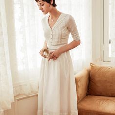 Beautiful Vintage Style Dress 100%Cotton Outfit Elegantes, Simple Retro, White Midi, Cotton Midi Dress, Styl Retro, Vintage Style Dresses, Moda Vintage, Look Vintage, Fall Fashion Trends