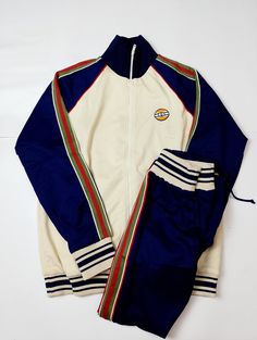 Vintage Mens Tracksuit Perfect condition Size XL 55% polyester, 45% cotton  Expedited shipping worldwide Regular FIT. FITS LIKE US XL Pit to pit : 22.8" Length : 29.1" Waist : 33" Pants length : 40.1" White Cotton Track Jacket In Sportswear Style, Cotton Track Jacket With Three Stripes, Sporty Cotton Sets With Ribbed Cuffs, White Cotton Sportswear Track Jacket, White Cotton Track Jacket, 90s Tracksuit Outfit Men, Track Suit Design, Vintage Tracksuit Men, 70s Tracksuit