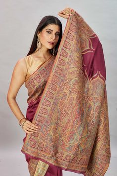 The elegance of this purple Kani weave border sari is sure to leave everyone awestruck! It comes with a matching blouse piece. Disclaimer: The shown stitched blouse on the model is for display purpose only. The saree comes with a matching blouse piece and finished with fall and piko. Tussar Silk Sarees, Indian Clothing Store, Latest Designer Sarees, Border Saree, Fashion Journals, Tussar Silk Saree, Indian Clothing, Traditional Fabric, Designer Sarees