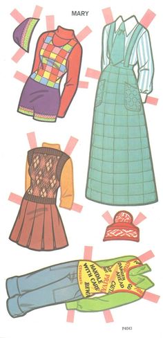 paper doll clothes with instructions to make them look like they're from the 1960s