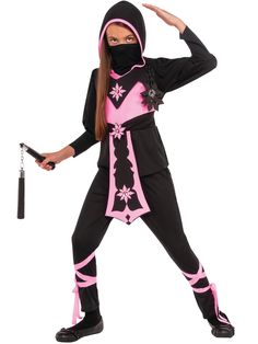 Kids Pink Crystal Ninja Costume - costumes.com Crystal Ninja, Ninja Halloween, Dragon Ninja, Pink Ninja, Ninja Girl, Black Attire, Hooded Tunic, Halloween Fancy Dress, Costume Collection