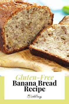 a loaf of gluten - free banana bread on a cutting board