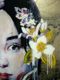 a painting of a woman with flowers in her hair