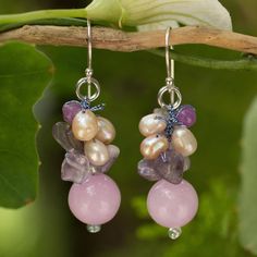 NOVICA - Lavender Gemstone & Pearl Beaded Earrings Metal Wrapping, Pearl And Amethyst, Buddhist Jewellery, Lavender Earrings, Pearl Amethyst, Beaded Earrings Diy, Diy Jewelry Inspiration, Purple Quartz, Gem Earrings