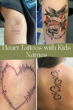 four different tattoos with names on them