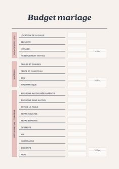 a wedding budget sheet is shown with the words, budget and date listed on it