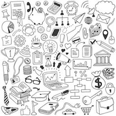 hand drawn doodles with various items and symbols in the form of a circle on white background