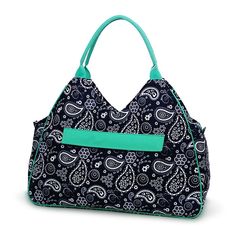 "Beach Bag -Material: Printed polyester with trim -Size: 22.8\"L x 8.3\"W x 17.1\"H -Solid White polyester lining -Front pocket with zipper closure and velcro snapped flap -Hanging multiple function pocket inside -Very large capacity beach bag for carrying all your beach items MONOGRAM INFORMATION Please list the following in the text box below \"Add your personalization\" 1) Monogram font (see font choices in the listing pics above) 2) Thread color (see thread color choices in the listing pics Blue Bags With Pockets For Weekend Trips, Functional Reversible Travel Bag, Black Reversible Shoulder Bag For Travel, Green Reversible Travel Bag, Reversible Green Travel Bag, Black Reversible Travel Bag, Lake Bag, Personalized Beach Tote, Monogram Beach Bag