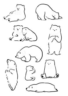 polar bear and cubs coloring pages for kids to print out, including the outlines