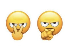 two emoticions with different facial expressions on their faces, one pointing at the other