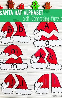 santa hat alphabet self correcting puzzles for kids to practice letter recognition and matching letters