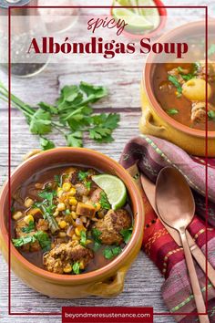 two bowls filled with soup and garnished with cilantro