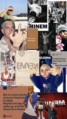 the collage has many different pictures and words on it, including an image of a man