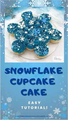 a snowflake cupcake cake is on a plate