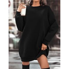 -Item Id 12776370 -Neckline: Round Neck -Sleeve Type: Drop Shoulder -Style: Casual -Type: Dress -Color: Black -Pattern Type: Plain -Sleeve Length: Long Sleeve -Length: Long -Fit Type: Oversized -Fabric: Slight Stretch -Material: Fabric -Composition: 100% Polyester -Care Instructions: Machine Wash Or Professional Dry Clean -Temperature: Late Fall (10-17/50-63) -Lined For Added Warmth: Yes -Sheer: No **Open To Offers!!!** **Bundle To Save More** **30% Off Bundles Of 2 Or More Items!!** ***Orders G Casual Knit Dress, Long Sleeve Sweatshirt Dress, Simple Sweatshirt, Plus Size Chic, Formal Clothing, Plus Size Pullover, Athletic Clothing, Geometric Dress, Women Sweatshirts