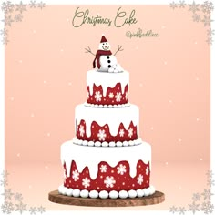 a three tiered cake with a snowman on top