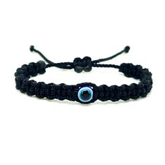 Kids Size Hand-Made Black String Bracelet With An Evil Eye And An Easy To Use Zip Like Function To Fit Childs Wrist. Made From High Quality Black String, It Will Be Sure To Last. Wearing An Evil Eye As An Amulet Is Believed To Provide Protection Against Evil Forces. The Evil Eye Meaning Has Symbolism In Almost Every Country In The World And In Every Religion. Each Bracelet Is Carefully Handcrafted And Give Proper Time To Ensure Quality. Casual Handmade Black Friendship Bracelets, Handmade Black Friendship Bracelets For Everyday, Handmade Black Friendship Bracelets, Casual Black Friendship Bracelet With Black Beads, Handmade Black Braided Casual Bracelet, Black Braided Bracelet With Adjustable Length, Handmade Black Casual Braided Bracelet, Casual Black Handmade Braided Bracelets, Casual Black Handmade Wristband