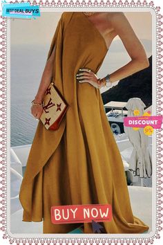 Alyse One Shoulder A-line Elegant Maxi Dress Robes Glamour, Long Dresses Elegant, Boho Dresses Long, Elegant Maxi Dress, Beach Maxi Dress, Solid Color Dress, Moda Vintage, Medan, Types Of Skirts