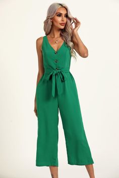 - Cut detail on back- Tie on back- Button front- Elastic waist- Belted- Sleeveless- Day jumpsuit- Evening jumpsuit- Perfect for casual occasions- Wedding Guest- Summer BBQ- Party- Going Out- Occasion Model wears: UK 8/ EU 36/ US 4Model's height: 175cm/ 5'8'' 100% Polyester Evening Jumpsuit, Off Shoulder Sweater, Short Leggings, Romper Pants, New Arrival Dress, Outerwear Coats, Blue Jacket, Sweaters Oversized, Shoulder Sweater