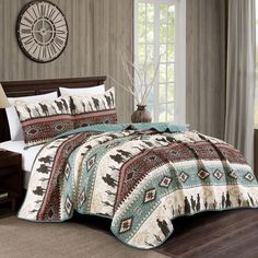 Southwest Cowboy Aztec Quilt Bedding Set - 3 Piece Set - Mexican Style Bedroom, Aztec Quilt, Southwestern Bedding, Queen Bedspread, Bedspread Set