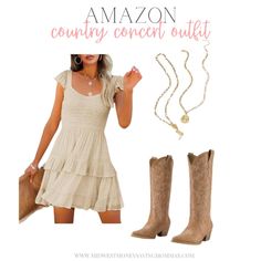 Shop our Influencers' top picks on Amazon Dress Cowgirl Boots, Dress And Cowgirl Boots, Outfit Amazon Finds, Sundress Mini, Nashville Outfit, Cowboy Boots For Women, Country Concert Outfit, Country Concert