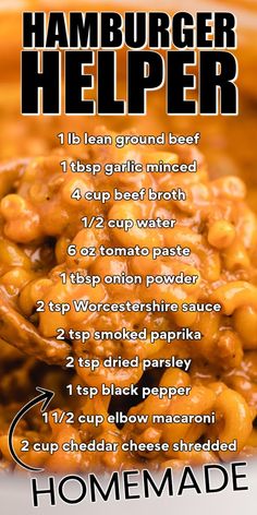 the recipe for hamburger helper is shown