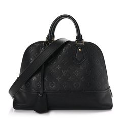 This is an authentic LOUIS VUITTON Empreinte Neo Alma PM in Black. This is a bowler style tote is crafted of Louis Vuitton signature textured empreinte leather in black. The bag features strong cowhide rolled leather top handles, an optional shoulder strap, and polished gold hardware. The top zipper opens to an indigo microfiber interior with patch pockets. Alma Pm, Louis Vuitton Empreinte, Leather Top, Authentic Louis Vuitton, Gold Hardware, Patch Pocket, Shoulder Strap, Handles, Louis Vuitton