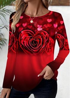 Color:Red;Size:S;Size:M;Size:L;Size:XL;Size:XXL;Package Contents:1 X T Shirt;Occasion:Other;Style:Casual; Red Floral Print, Summer Fashion Dresses, Stylish Blouse, Red Long Sleeve, Cardigan Tops, One Piece Swimwear, Women's Summer Fashion, Red Floral, Women's Fashion Dresses