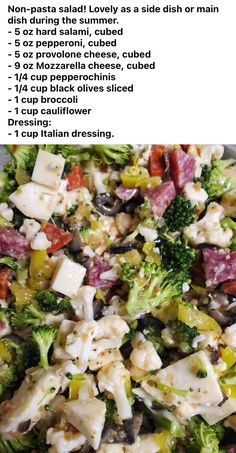 broccoli and other vegetables are mixed together in a dish with instructions for the recipe