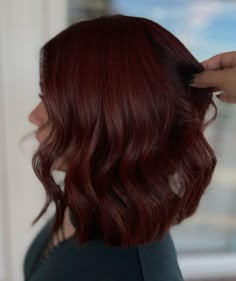 Dark Red Natural Hair Color, Brown Red Bob Haircut, Deep Red Bob Hair, Red Over Dark Brown Hair, Reddish Tint Hair Dark Brown, Dark Red Lob Haircut, Burgundy Brown Hair Short, Red Brown Medium Length Hair