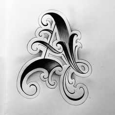 an artistic letter with swirly designs on the upper and lower part of its body