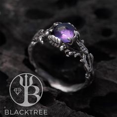 Amethyst ring "Isla" will be your favorite one! It's dedicated to the most loved jewelry design theme of our master - to the Botanic theme. The master pays special attention to the ring's elements - look at these tiny leaves, buds, twigs and flowers made exclusively by hands. This ring is handcrafted out of Sterling Silver with Oxidized finishing to give more vintage look to the whole ring. Natural Amethyst of rich purple color is placed in the center of the ring, among Silver leaves and twigs, Pretty Trinkets, Amethyst Ring Vintage, Antique Rings Vintage, Amethyst Engagement Ring, Gemstone Rings Vintage, Stock Design, Antique Engagement Rings Vintage, Amethyst Ring Engagement, Branch Ring