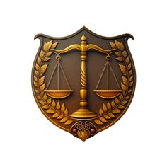 a golden scales of justice emblem on a white background