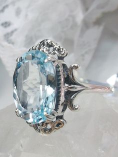 Natural Blue Topaz Ring, Solid Sterling Silver Filigree, Vampire Gothic Jewelry, Silver Embrace Jewelry Vampire Design, Blue Topaz Ring Sterling Silver, Womens Rings, Antique Style Rings, Chin Length, Unusual Rings, Womens Rings Fashion, Blue Topaz Gemstone, Gorgeous Ring