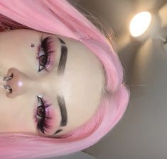 Pink Emo Makeup Looks, Pink Alt Makeup Looks, Alt Pink Makeup, Pink Egirl Make Up, Pink Emo Makeup, Pink Egirl Makeup, My Melody Makeup Look, Pink Grunge Makeup, Pink Alt Makeup