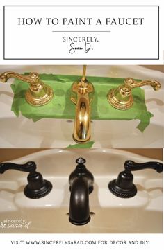 two sinks with gold faucets and green towels on the edge, in front of a white sink