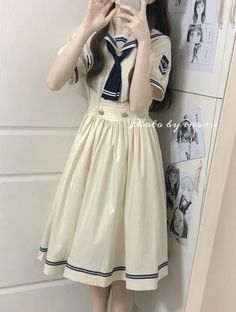 Harajuku Style Dresses For School In Spring, White Harajuku Style Dress For School, Spring Harajuku Dress For School, Japanese Sailor Uniform, Kawaii Sailor Outfit, Light Academia Fashion, Academia Fashion, Fashion Days, Modesty Fashion