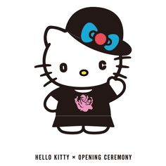 an image of hello kitty holding a pink rose in her hand with the caption hello kitty