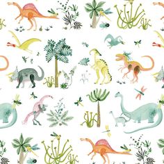 an image of dinosaurs and plants in the wild on white background for wallpaper