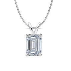 Sterling silver emerald cut created white diamond pendant necklace Princess Cut Earrings, Dresses Photography, Diamond Solitaire Earrings, Solitaire Diamond Pendant, Diamond Earrings Studs Round, Solitaire Earrings, Solitaire Pendant Necklace, Halo Earrings Studs, Emerald Cut Diamond